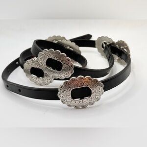 LAUREN RALPH LAUREN Womens Silver Tone Concho Black Leather Western Belt Medium